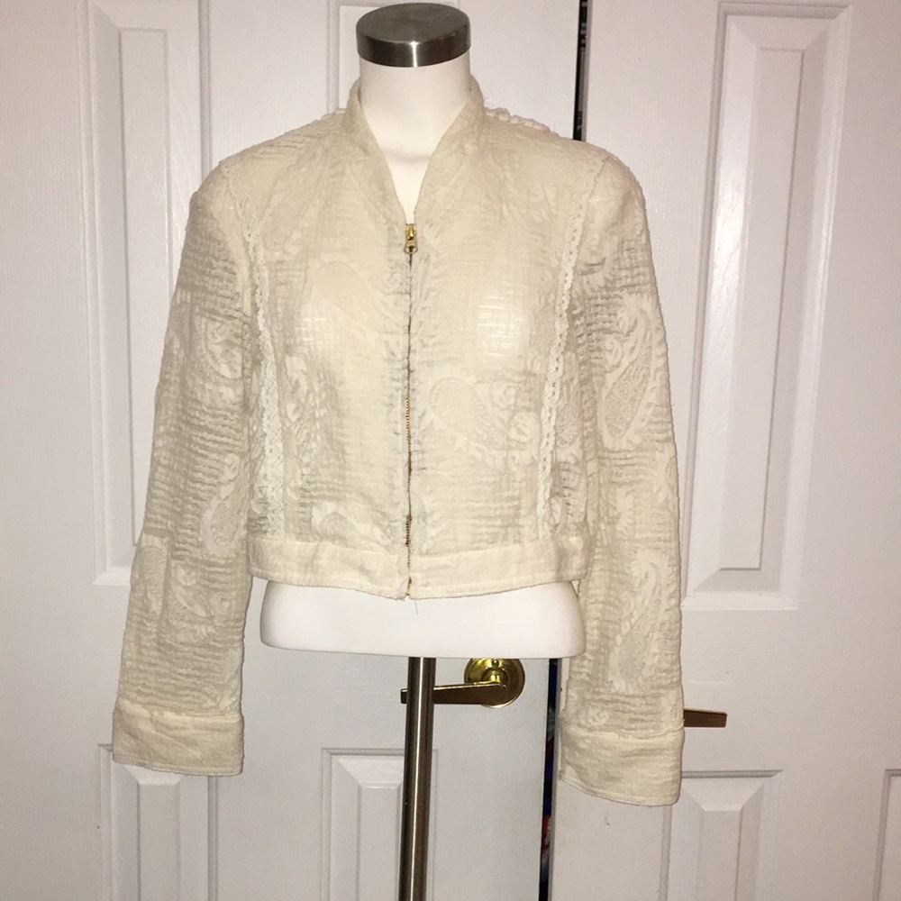 Free people lace zip front white light jacket